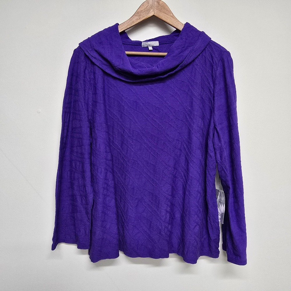 Habitat Cowl Neck Top Womens Large Iris Purple Textured Cotton Lagenlook Artwear